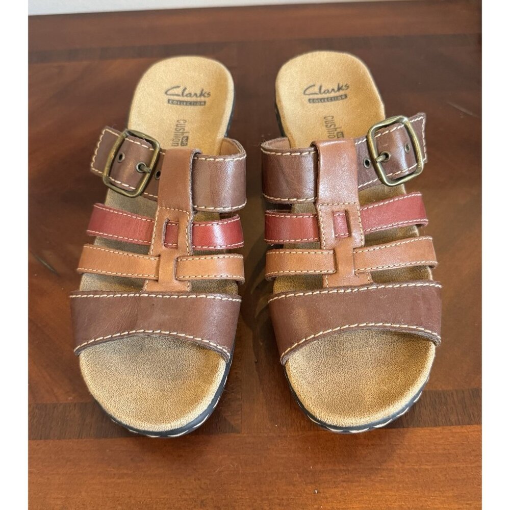 Clarks Hayla Cavern Sandals Women's Size 7 Shoes M Brown Leather Slip-Ons